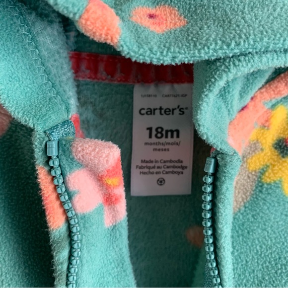 3/$10 CARTERS Toddler girl fleece jumpsuit floral 18m - Picture 2 of 4